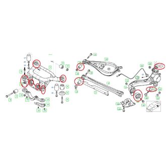   BMW E46 hátsó lengőkar és bölcső szilent teljes szett (16db)